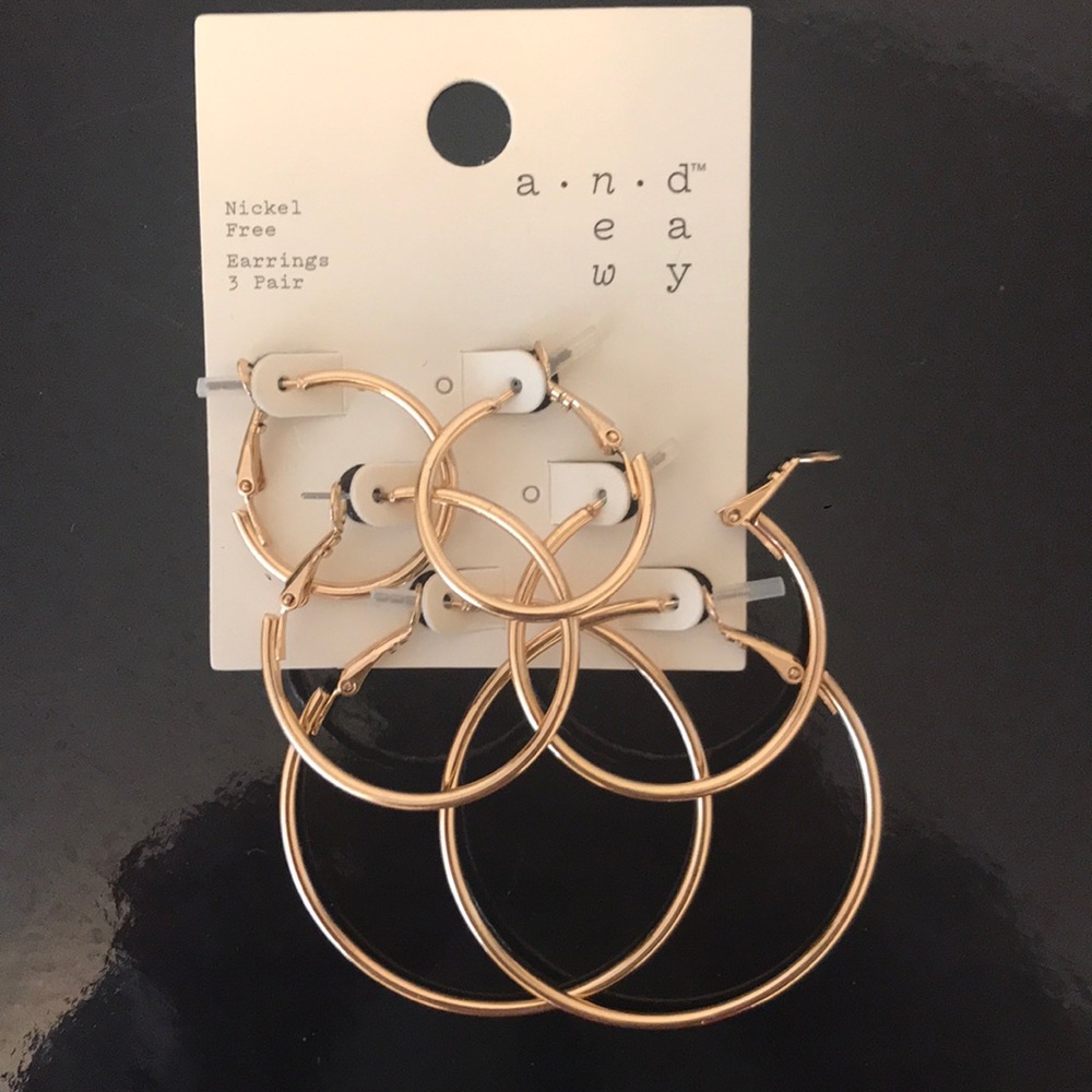 NWT Gold Hoops 3 Pairs nickel free